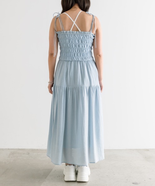 OLIVE des OLIVE（オリーブデオリーブ）の「【S/M展開】シャーリングキャミワンピース　1041090090（ワンピース・レディース・ブラック/チェック/アイボリー/サックスブルー/ブラック系その他・MEDIUM/SMALL）」の9枚目の写真