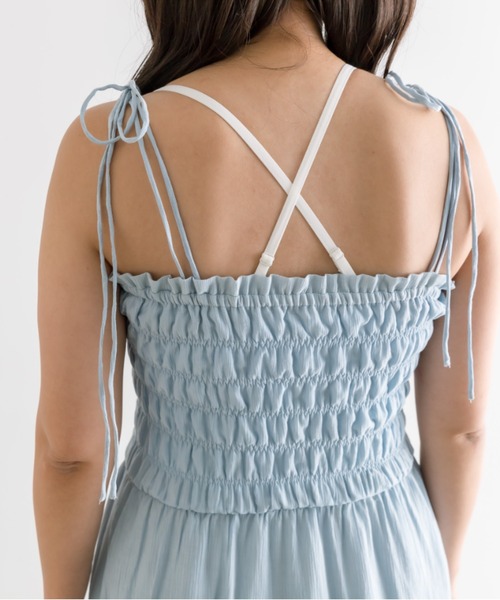 OLIVE des OLIVE（オリーブデオリーブ）の「【S/M展開】シャーリングキャミワンピース　1041090090（ワンピース・レディース・ブラック/チェック/アイボリー/サックスブルー/ブラック系その他・MEDIUM/SMALL）」の10枚目の写真