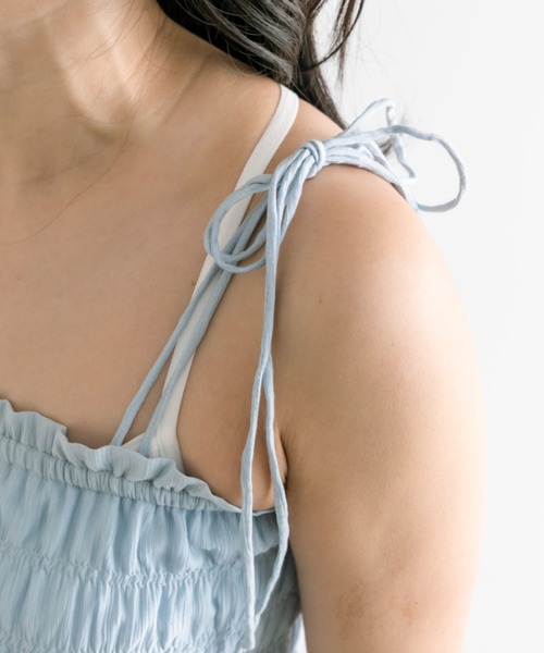 OLIVE des OLIVE（オリーブデオリーブ）の「【S/M展開】シャーリングキャミワンピース　1041090090（ワンピース・レディース・ブラック/チェック/アイボリー/サックスブルー/ブラック系その他・MEDIUM/SMALL）」の12枚目の写真