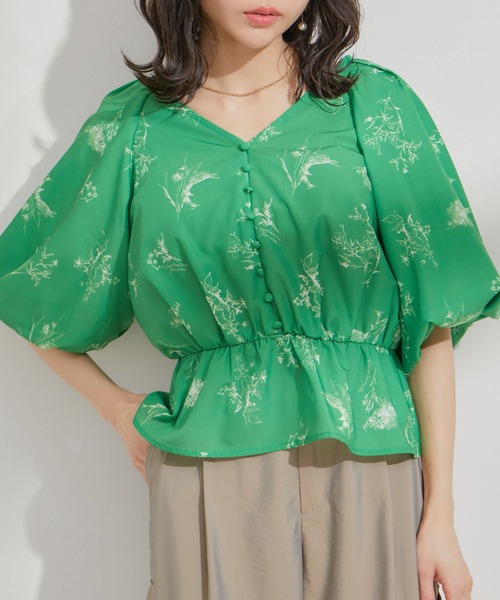 セール】バルーンスリーブVネックブラウス（シャツ/ブラウス