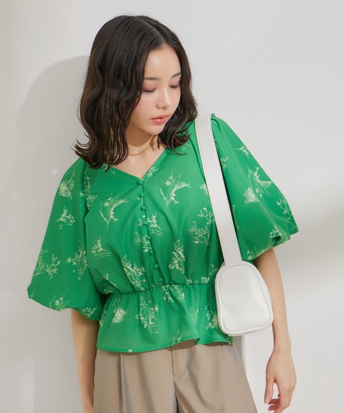 VIS（ビス）の「バルーンスリーブVネックブラウス（シャツ/ブラウス・レディース・ホワイト系その他5/グリーン系その他/ネイビー・FREE）」の18枚目の写真