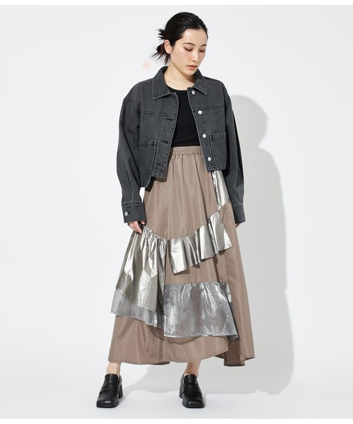 Settimissimo（セッティミッシモ）の「アシンメトリー ポケット 加工デニム ショート ジャケット Gジャン（デニムジャケット・レディース・ブラック/ブルー・FREE）」の6枚目の写真