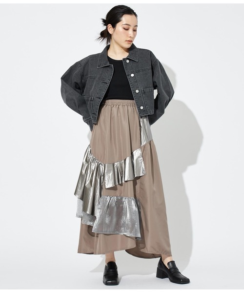 Settimissimo（セッティミッシモ）の「アシンメトリー ポケット 加工デニム ショート ジャケット Gジャン（デニムジャケット・レディース・ブラック/ブルー・FREE）」の7枚目の写真