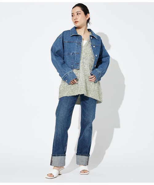 Settimissimo（セッティミッシモ）の「アシンメトリー ポケット 加工デニム ショート ジャケット Gジャン（デニムジャケット・レディース・ブラック/ブルー・FREE）」の15枚目の写真