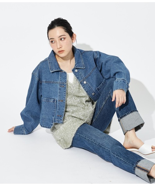 Settimissimo（セッティミッシモ）の「アシンメトリー ポケット 加工デニム ショート ジャケット Gジャン（デニムジャケット・レディース・ブラック/ブルー・FREE）」の13枚目の写真