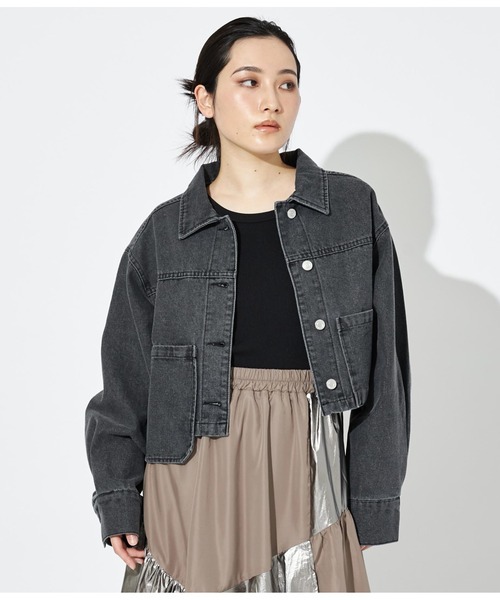 Settimissimo（セッティミッシモ）の「アシンメトリー ポケット 加工デニム ショート ジャケット Gジャン（デニムジャケット・レディース・ブラック/ブルー・FREE）」の5枚目の写真