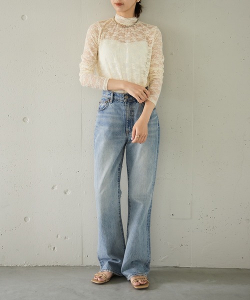 MAISON BREEZE reveur(メゾンブリーズレヴール)の「【MAISON BREEZE reveur】high neck flower lace tops ハイネック フラワーレース シアートップス(Tシャツ/カットソー・レディース・アイボリー/ブラック/サックスブルー・FREE)」の9枚目の写真
