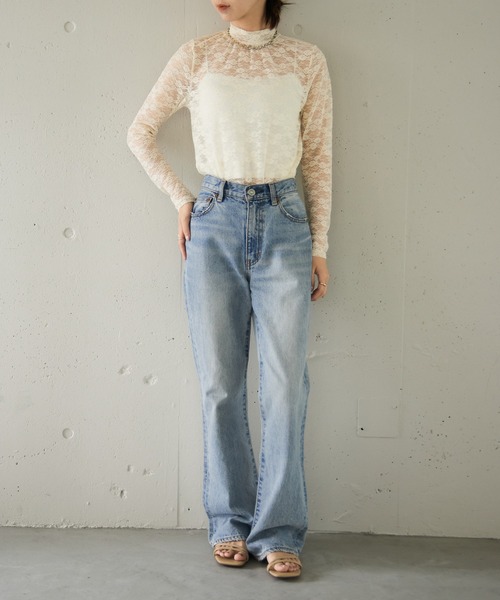 MAISON BREEZE reveur(メゾンブリーズレヴール)の「【MAISON BREEZE reveur】high neck flower lace tops ハイネック フラワーレース シアートップス(Tシャツ/カットソー・レディース・アイボリー/ブラック/サックスブルー・FREE)」の10枚目の写真