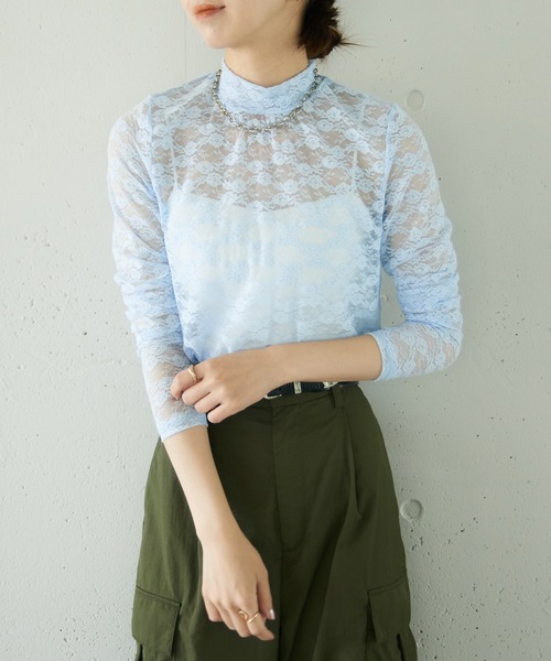 MAISON BREEZE reveur(メゾンブリーズレヴール)の「【MAISON BREEZE reveur】high neck flower lace tops ハイネック フラワーレース シアートップス(Tシャツ/カットソー・レディース・アイボリー/ブラック/サックスブルー・FREE)」の20枚目の写真