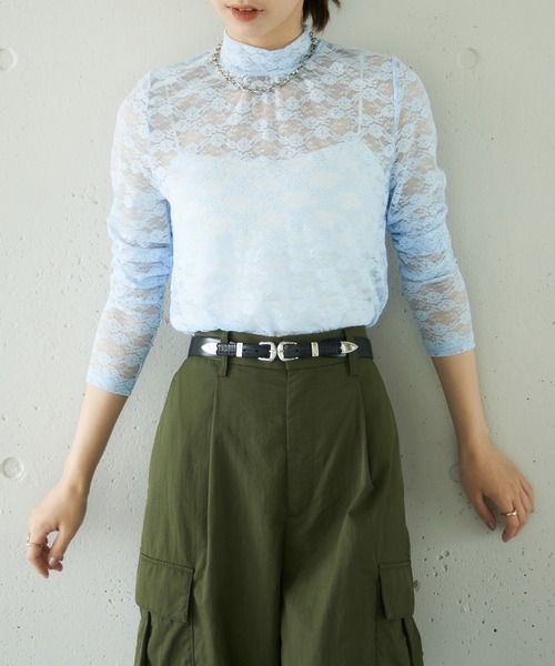 MAISON BREEZE reveur(メゾンブリーズレヴール)の「【MAISON BREEZE reveur】high neck flower lace tops ハイネック フラワーレース シアートップス(Tシャツ/カットソー・レディース・アイボリー/ブラック/サックスブルー・FREE)」の21枚目の写真