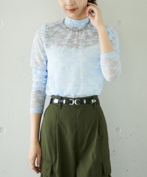 MAISON BREEZE reveur(メゾンブリーズレヴール)の「【MAISON BREEZE reveur】high neck flower lace tops ハイネック フラワーレース シアートップス(Tシャツ/カットソー・レディース・アイボリー/ブラック/サックスブルー・FREE)」の22枚目の写真