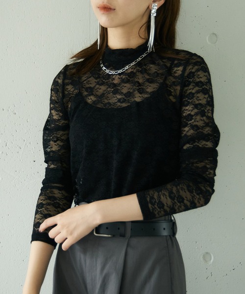 MAISON BREEZE reveur(メゾンブリーズレヴール)の「【MAISON BREEZE reveur】high neck flower lace tops ハイネック フラワーレース シアートップス(Tシャツ/カットソー・レディース・アイボリー/ブラック/サックスブルー・FREE)」の11枚目の写真