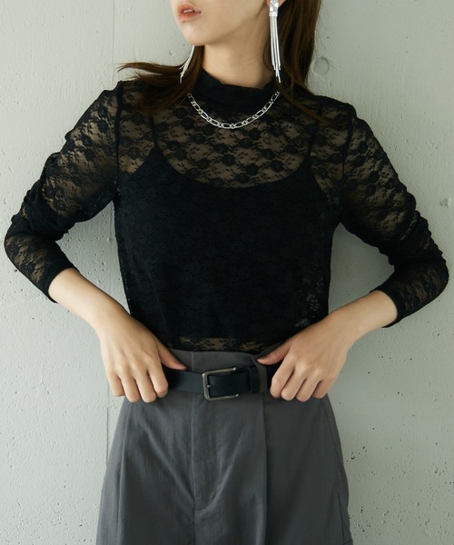 MAISON BREEZE reveur(メゾンブリーズレヴール)の「【MAISON BREEZE reveur】high neck flower lace tops ハイネック フラワーレース シアートップス(Tシャツ/カットソー・レディース・アイボリー/ブラック/サックスブルー・FREE)」の12枚目の写真