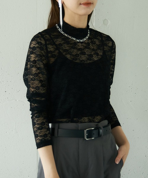 MAISON BREEZE reveur(メゾンブリーズレヴール)の「【MAISON BREEZE reveur】high neck flower lace tops ハイネック フラワーレース シアートップス(Tシャツ/カットソー・レディース・アイボリー/ブラック/サックスブルー・FREE)」の13枚目の写真