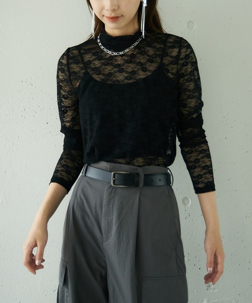 MAISON BREEZE reveur(メゾンブリーズレヴール)の「【MAISON BREEZE reveur】high neck flower lace tops ハイネック フラワーレース シアートップス(Tシャツ/カットソー・レディース・アイボリー/ブラック/サックスブルー・FREE)」の14枚目の写真