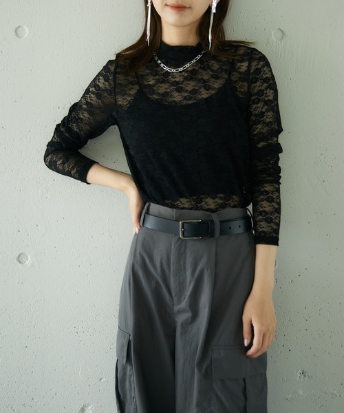 MAISON BREEZE reveur(メゾンブリーズレヴール)の「【MAISON BREEZE reveur】high neck flower lace tops ハイネック フラワーレース シアートップス(Tシャツ/カットソー・レディース・アイボリー/ブラック/サックスブルー・FREE)」の15枚目の写真