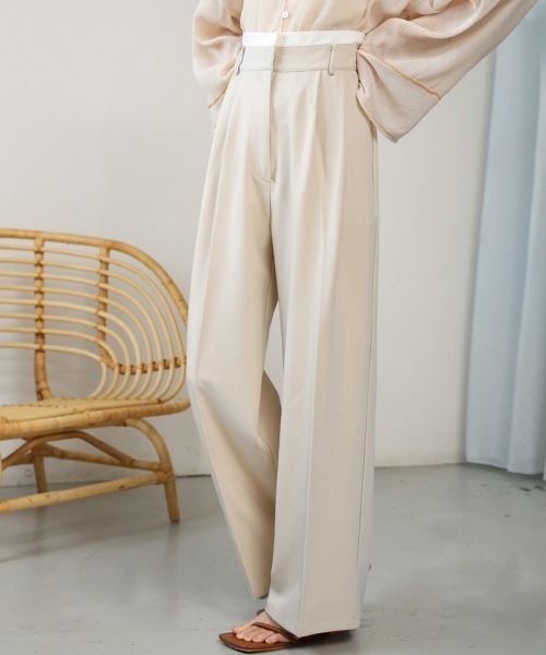 Bab（バブ）の「【S・M・L展開】ダブルウエストセンタープレススラックス（スラックス・レディース・ピンク/グレイッシュベージュ/ベージュ・S/L/M）」の2枚目の写真