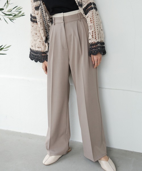 Bab（バブ）の「【S・M・L展開】ダブルウエストセンタープレススラックス（スラックス・レディース・ピンク/グレイッシュベージュ/ベージュ・S/L/M）」の3枚目の写真