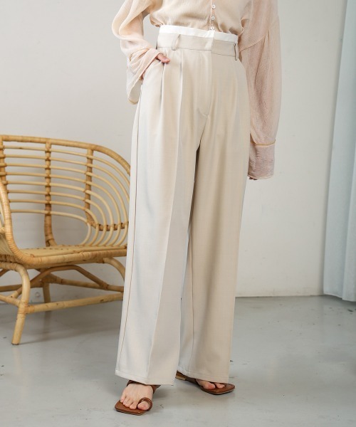 Bab（バブ）の「【S・M・L展開】ダブルウエストセンタープレススラックス（スラックス・レディース・ピンク/グレイッシュベージュ/ベージュ・S/L/M）」の4枚目の写真