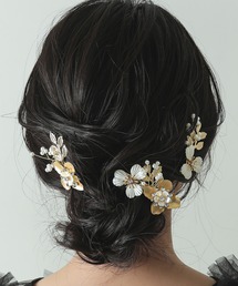 Kana | メタル フラワー リーフ ヘアクリップ 3本セット(バレッタ/ヘアクリップ)