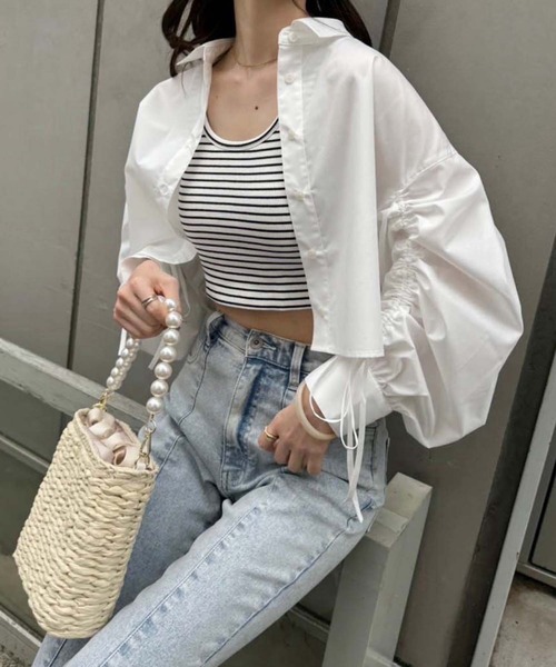 one after another NICE CLAUP（ワンアフターアナザーナイスクラップ）の「パールハンドルペーパーストローバッグ（かごバッグ・レディース・アイボリー/ブラック・FREE）」の8枚目の写真