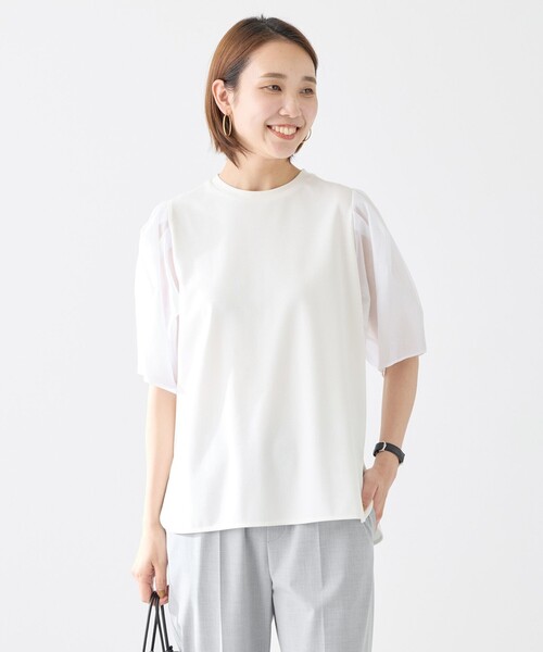 UNFILO(アンフィーロ)の「BEAUTY FORM シアースリーブTシャツ(Tシャツ/カットソー・レディース・グレー系/ネイビー系2/ホワイト系/ベージュ系2/ブラック系・X-LARGE)」の6枚目の写真