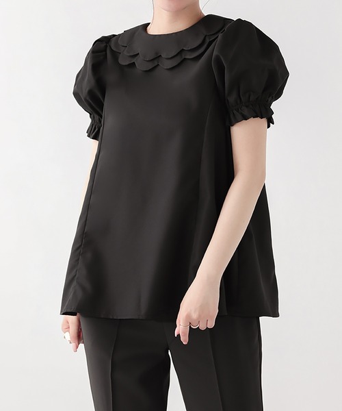 〘新品〙Fit more＊フィットモア＊スカラップカラーパフスリーブブラウス セール】【ZOZO限定商品＆限定カラー】スカラップカラー
