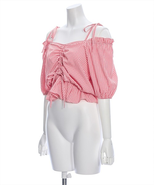 clear（クリア）の「シアーチェックフロントギャザー半袖ブラウス［着回し力抜群 大人 カジュアル］≪再入荷≫（シャツ/ブラウス・レディース・レッド/ネイビー/オフホワイト・F）」の11枚目の写真