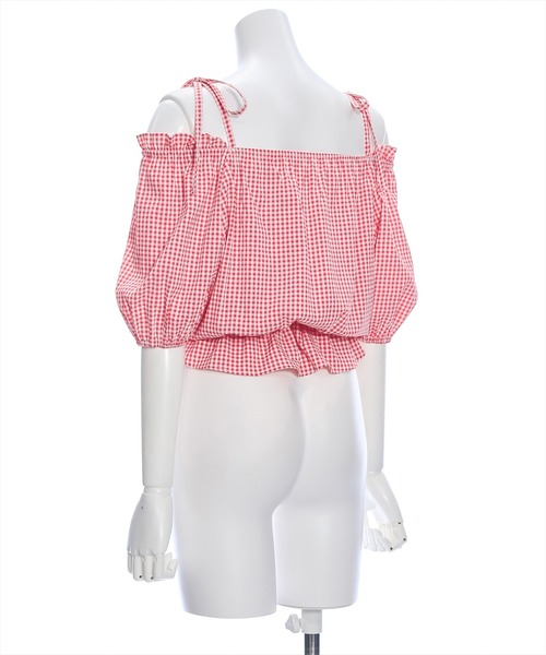 clear（クリア）の「シアーチェックフロントギャザー半袖ブラウス［着回し力抜群 大人 カジュアル］≪再入荷≫（シャツ/ブラウス・レディース・レッド/ネイビー/オフホワイト・F）」の9枚目の写真