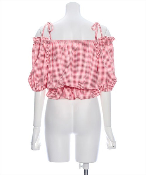 clear（クリア）の「シアーチェックフロントギャザー半袖ブラウス［着回し力抜群 大人 カジュアル］≪再入荷≫（シャツ/ブラウス・レディース・レッド/ネイビー/オフホワイト・F）」の8枚目の写真