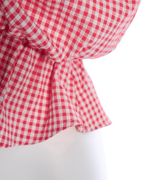 clear（クリア）の「シアーチェックフロントギャザー半袖ブラウス［着回し力抜群 大人 カジュアル］≪再入荷≫（シャツ/ブラウス・レディース・レッド/ネイビー/オフホワイト・F）」の4枚目の写真