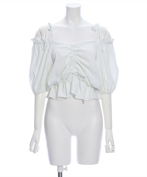 clear（クリア）の「シアーチェックフロントギャザー半袖ブラウス［着回し力抜群 大人 カジュアル］≪再入荷≫（シャツ/ブラウス・レディース・レッド/ネイビー/オフホワイト・F）」の17枚目の写真