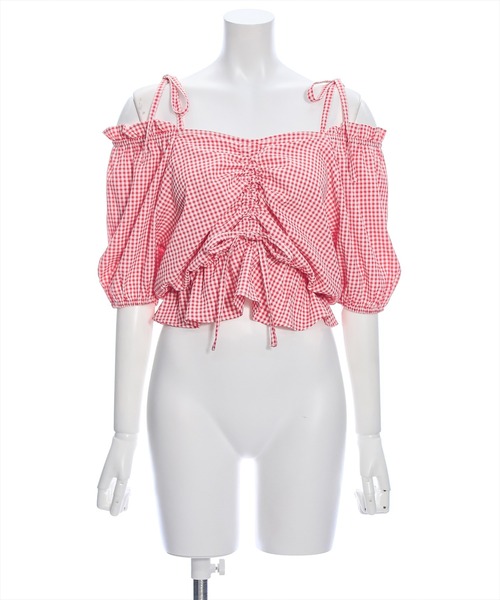 clear（クリア）の「シアーチェックフロントギャザー半袖ブラウス［着回し力抜群 大人 カジュアル］≪再入荷≫（シャツ/ブラウス・レディース・レッド/ネイビー/オフホワイト・F）」の18枚目の写真