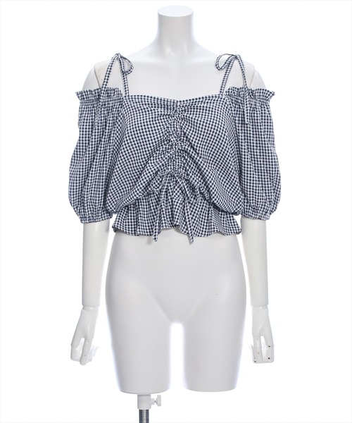 clear（クリア）の「シアーチェックフロントギャザー半袖ブラウス［着回し力抜群 大人 カジュアル］≪再入荷≫（シャツ/ブラウス・レディース・レッド/ネイビー/オフホワイト・F）」の19枚目の写真