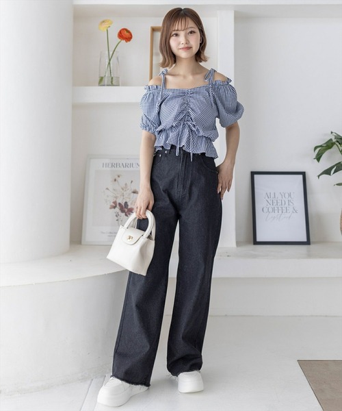 clear（クリア）の「シアーチェックフロントギャザー半袖ブラウス［着回し力抜群 大人 カジュアル］≪再入荷≫（シャツ/ブラウス・レディース・レッド/ネイビー/オフホワイト・F）」の13枚目の写真