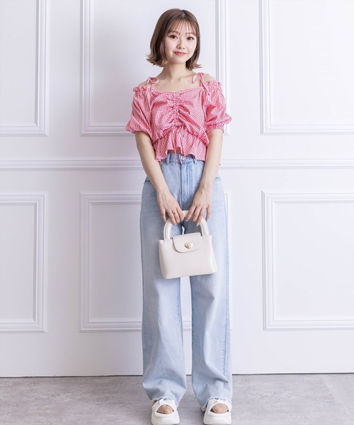 clear（クリア）の「シアーチェックフロントギャザー半袖ブラウス［着回し力抜群 大人 カジュアル］≪再入荷≫（シャツ/ブラウス・レディース・レッド/ネイビー/オフホワイト・F）」の16枚目の写真