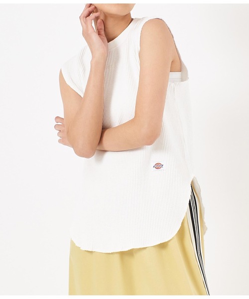Dickies（ディッキーズ）の「DICKIES 別注ワッフルノースリーブトップス（Tシャツ/カットソー・レディース・ピンク/ホワイト/スミクロ・FREE）」の8枚目の写真