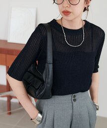 【WEB限定】ラメリブ5分袖プルオーバー