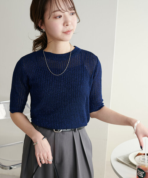 セール】【WEB限定】ラメリブ5分袖（ニット/セーター）｜DISCOAT