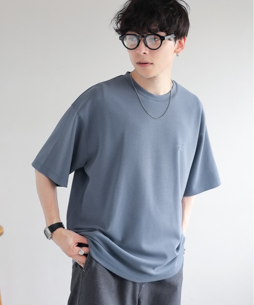 RAGEBLUE（レイジブルー）の「パウダーブリーチ/ワンポイント刺繍オーバーサイズポンチTシャツ（Tシャツ/カットソー・メンズ・ベージュ/オレンジ/グレー/ブルー・SMALL/MEDIUM/LARGE）」の4枚目の写真