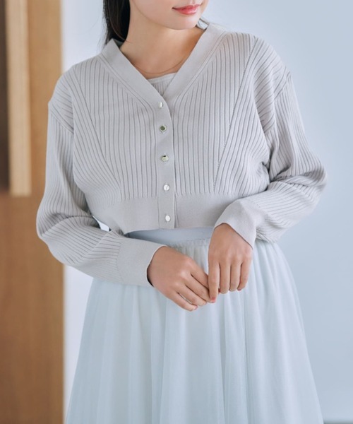 COHINA(コヒナ)の「リブニット2wayトップスカーデセット【低身長・小柄女性】(カーディガン/ボレロ・レディース・ブラック/ライトグレー/オレンジ/グリーン・ONE SIZE)」の2枚目の写真