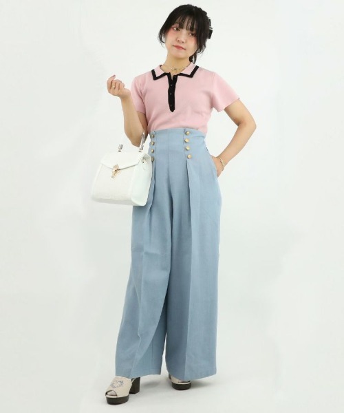 an another angelus（アンアナザーアンジェラス）の「ゴールドダブル釦デニムワイドパンツ/ananotherangelus（デニムパンツ・レディース・ブラック/ライトブルー・2/1）」の9枚目の写真