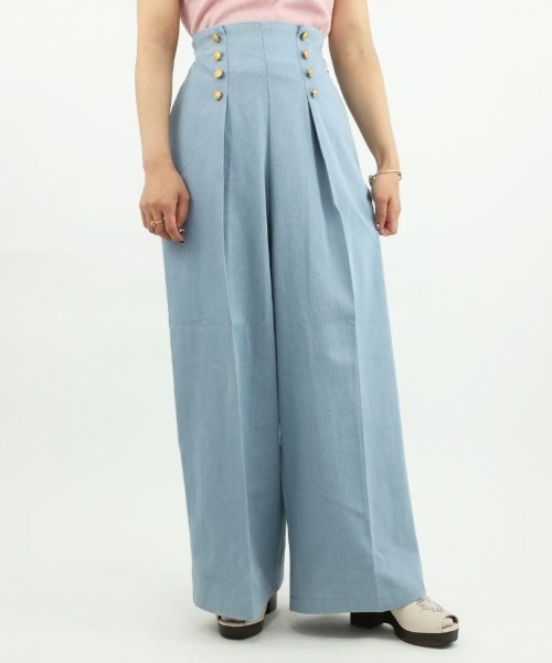 an another angelus（アンアナザーアンジェラス）の「ゴールドダブル釦デニムワイドパンツ/ananotherangelus（デニムパンツ・レディース・ブラック/ライトブルー・2/1）」の10枚目の写真