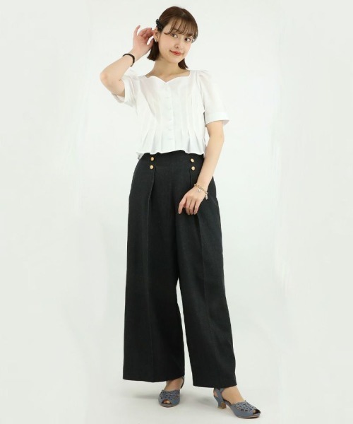 an another angelus（アンアナザーアンジェラス）の「ゴールドダブル釦デニムワイドパンツ/ananotherangelus（デニムパンツ・レディース・ブラック/ライトブルー・2/1）」の16枚目の写真