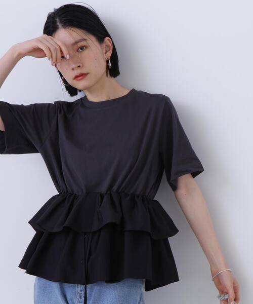N.（N. Natural Beauty Basic）（エヌエヌナチュラルビューティーベーシック）の「◆異素材ペプラムトップ（Tシャツ/カットソー・レディース・オフホワイト/ブラック・MEDIUM）」の8枚目の写真