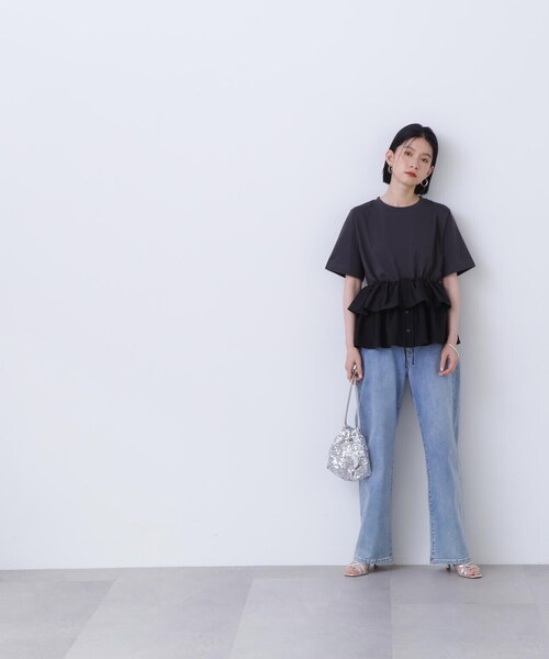 N.（N. Natural Beauty Basic）（エヌエヌナチュラルビューティーベーシック）の「◆異素材ペプラムトップ（Tシャツ/カットソー・レディース・オフホワイト/ブラック・MEDIUM）」の11枚目の写真