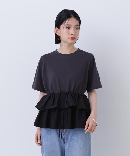N.（N. Natural Beauty Basic）（エヌエヌナチュラルビューティーベーシック）の「◆異素材ペプラムトップ（Tシャツ/カットソー・レディース・オフホワイト/ブラック・MEDIUM）」の12枚目の写真