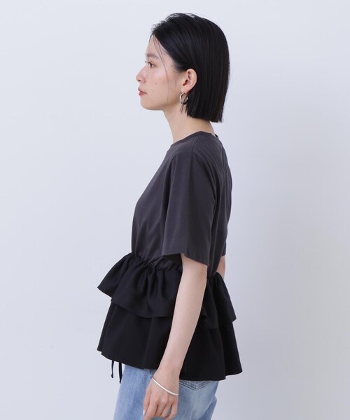N.（N. Natural Beauty Basic）（エヌエヌナチュラルビューティーベーシック）の「◆異素材ペプラムトップ（Tシャツ/カットソー・レディース・オフホワイト/ブラック・MEDIUM）」の13枚目の写真