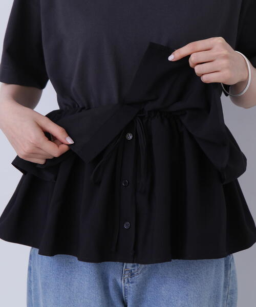 N.（N. Natural Beauty Basic）（エヌエヌナチュラルビューティーベーシック）の「◆異素材ペプラムトップ（Tシャツ/カットソー・レディース・オフホワイト/ブラック・MEDIUM）」の16枚目の写真