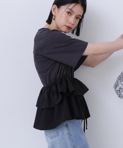 N.（N. Natural Beauty Basic）（エヌエヌナチュラルビューティーベーシック）の「◆異素材ペプラムトップ（Tシャツ/カットソー・レディース・オフホワイト/ブラック・MEDIUM）」の17枚目の写真